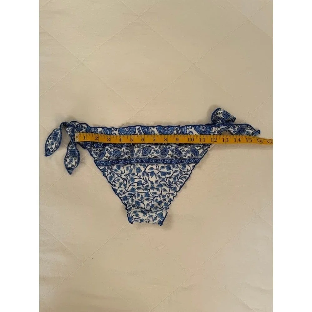 J.Crew Womens Blue White‎ Block Print Floral Side Tie Bikini Bottom Medium